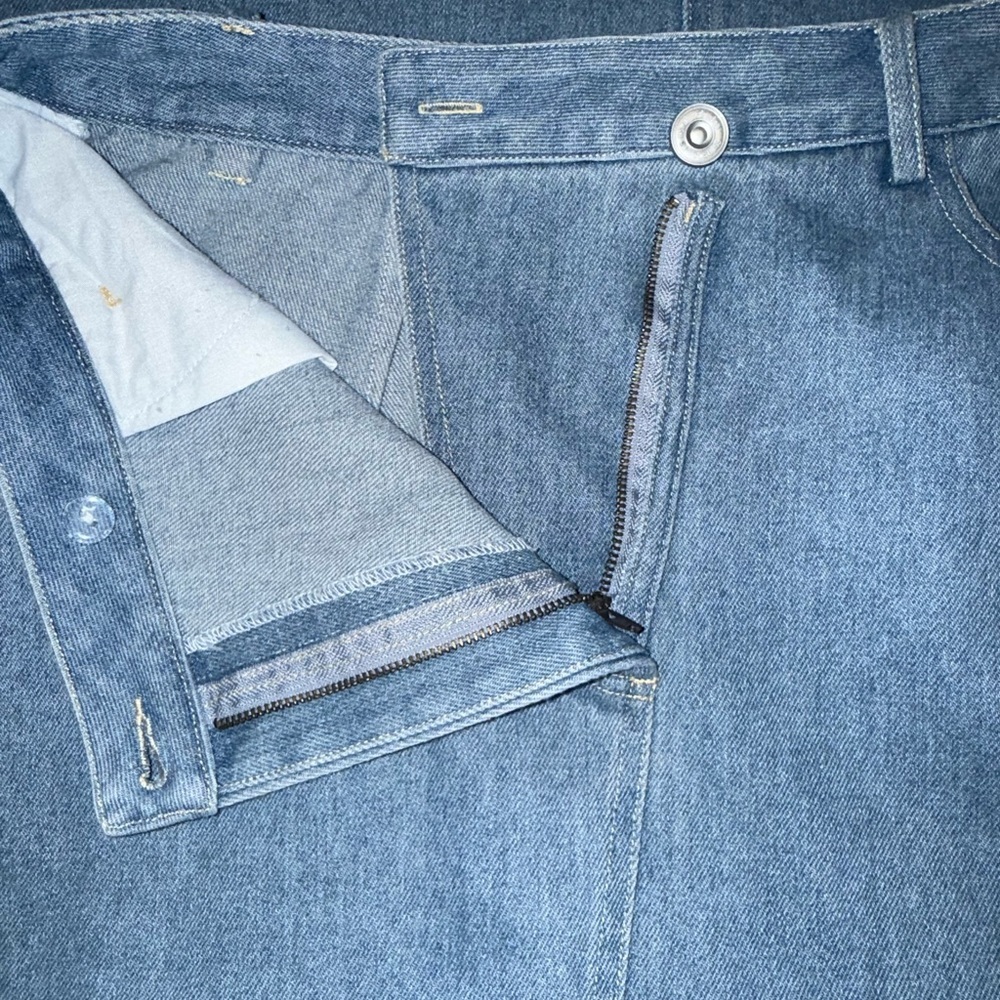 Kourt Pat Front Split Denim Midi Skirt Medium High Rise Raw Hem NWT - Picture 8 of 12